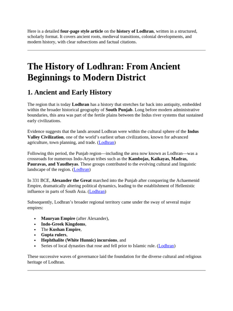 History of Lodhran: Ancient to Modern | PDF | Punjab | Partition Of India
