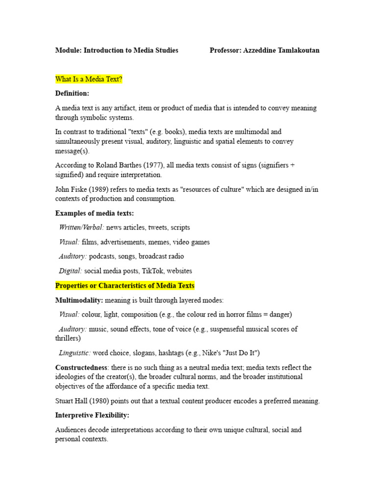What is a Media Text-1 | PDF | Deconstruction | Liberal Arts Education