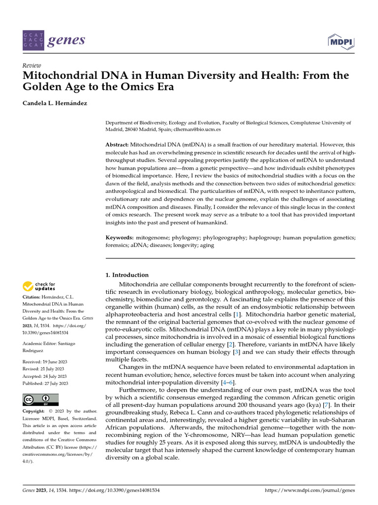 Mitochondrial DNA: Human Health Insights | PDF | Mitochondrial Dna ...