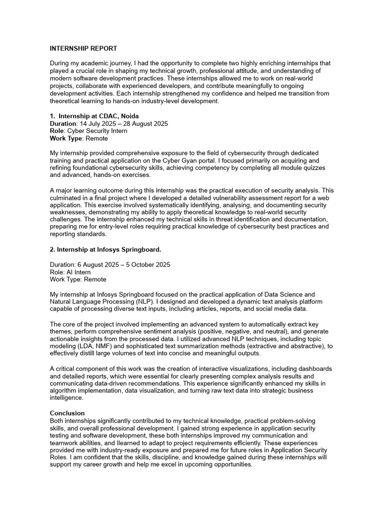 Internship Report: Cybersecurity & AI Skills | PDF | Computer Security ...