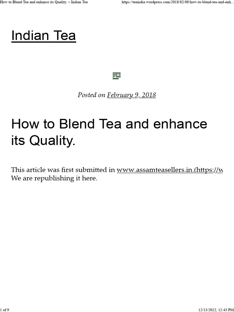 How to Blend Tea and Enhance Its Quality. – Indian Tea | PDF | Tea