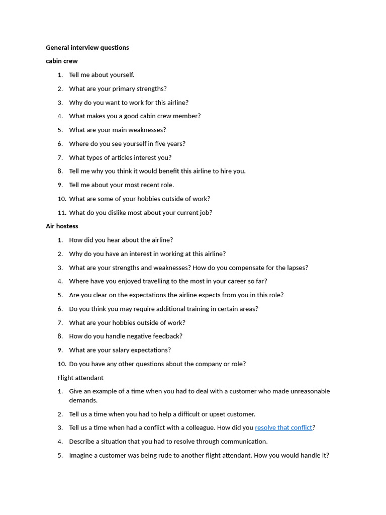 Essential Cabin Crew Interview Questions | PDF | Flight Attendant ...
