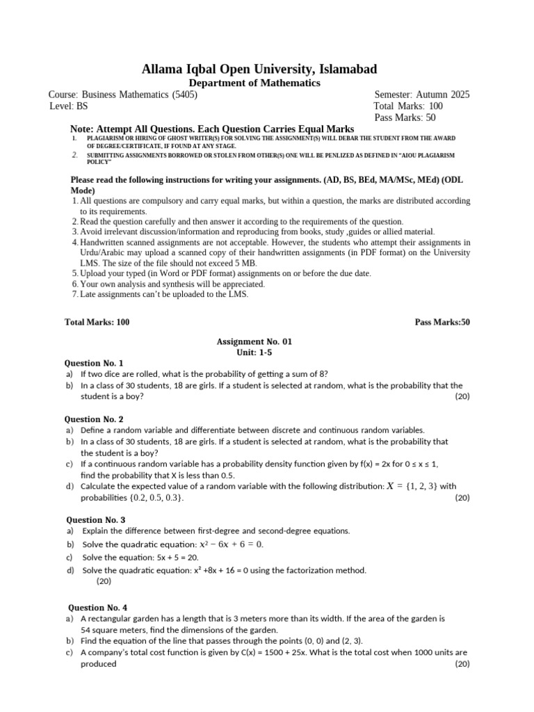 5405 Applied Math for Business and Social Sciences | PDF | Derivative ...