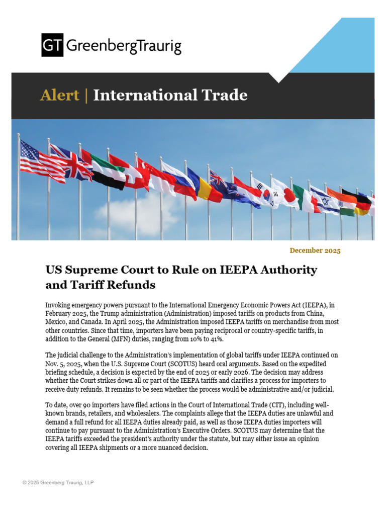 GT Alert_US Supreme Court to Rule on IEEPA Authority and Tariff Refunds ...