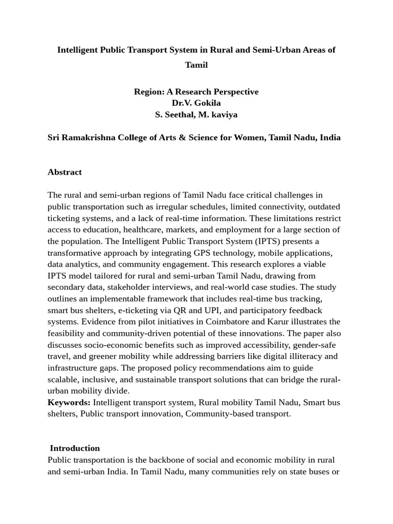 Intelligent Transport Solutions for Tamil Nadu | PDF | Public Transport ...