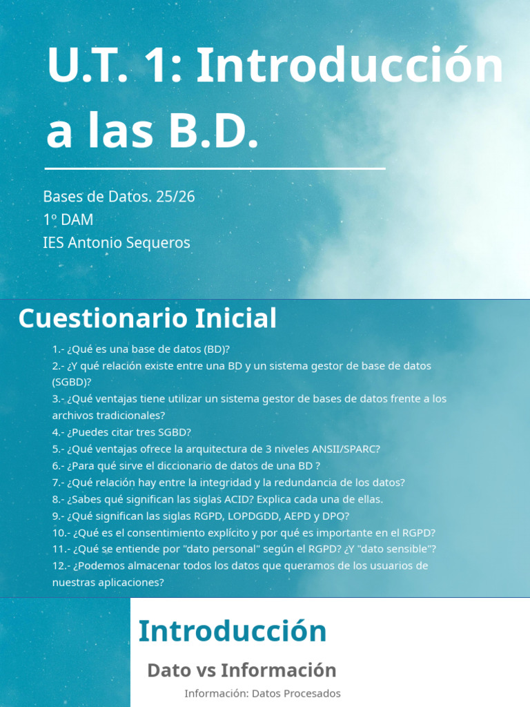 UT1 Introducción A Las Bases de Datos | PDF | Bases de datos | Gestión ...