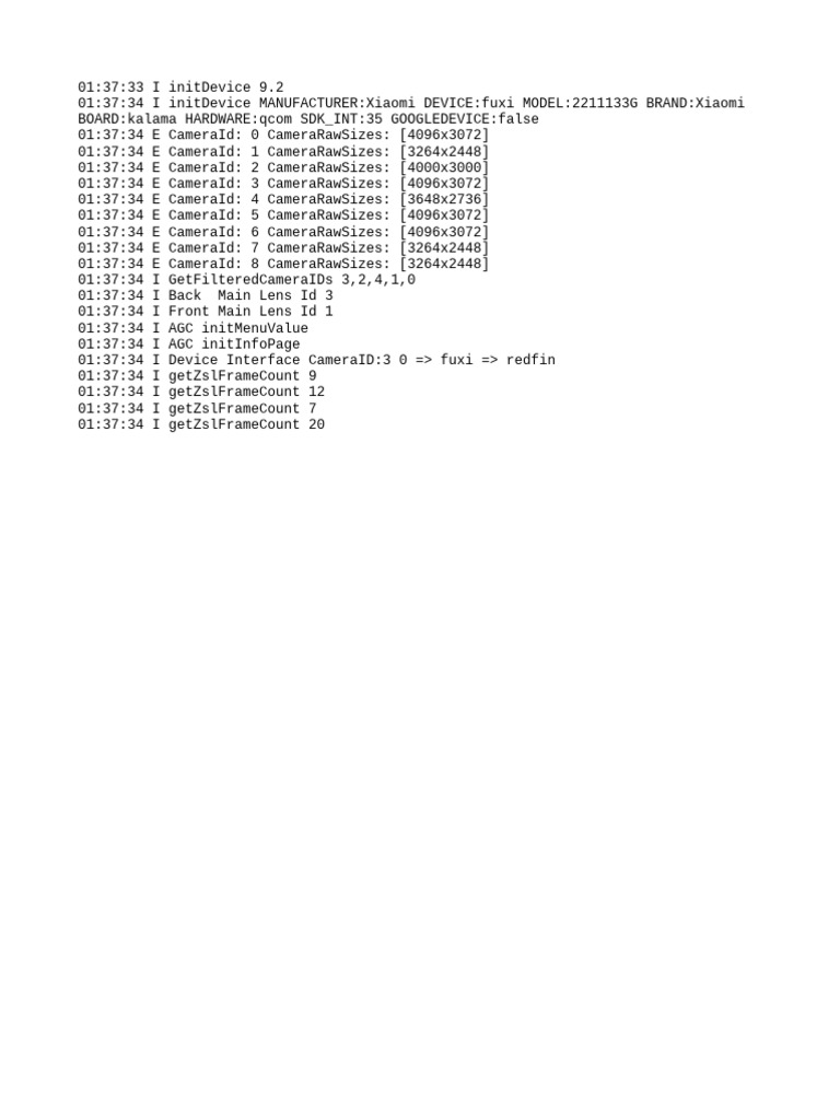 Xiaomi Device Camera Initialization Logs | PDF