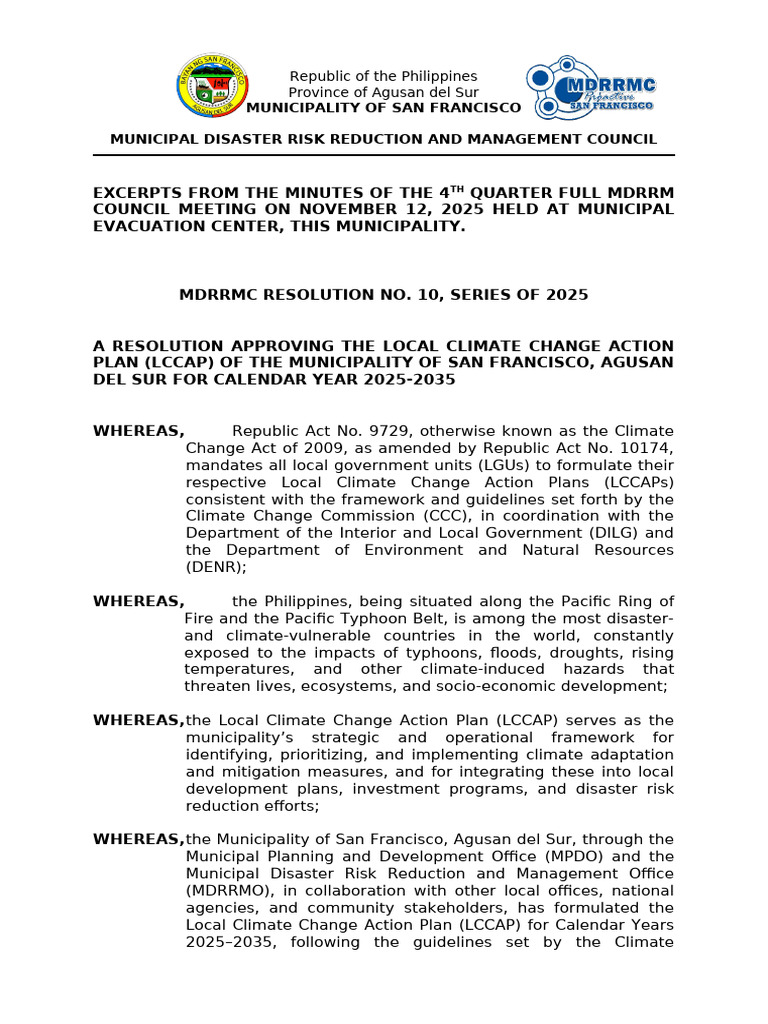 Edited Mdrrmc Reso No. 10 s 2025 | PDF | Physical Geography | Earth ...