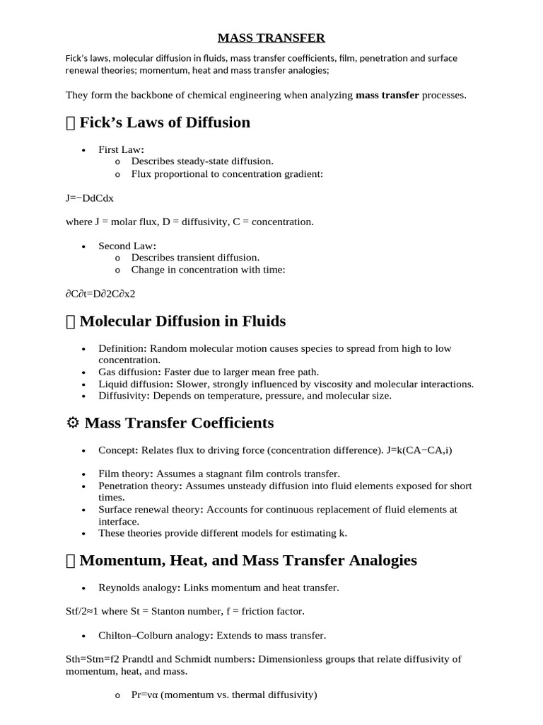 Mass Transfer | PDF | Diffusion | Mass Transfer