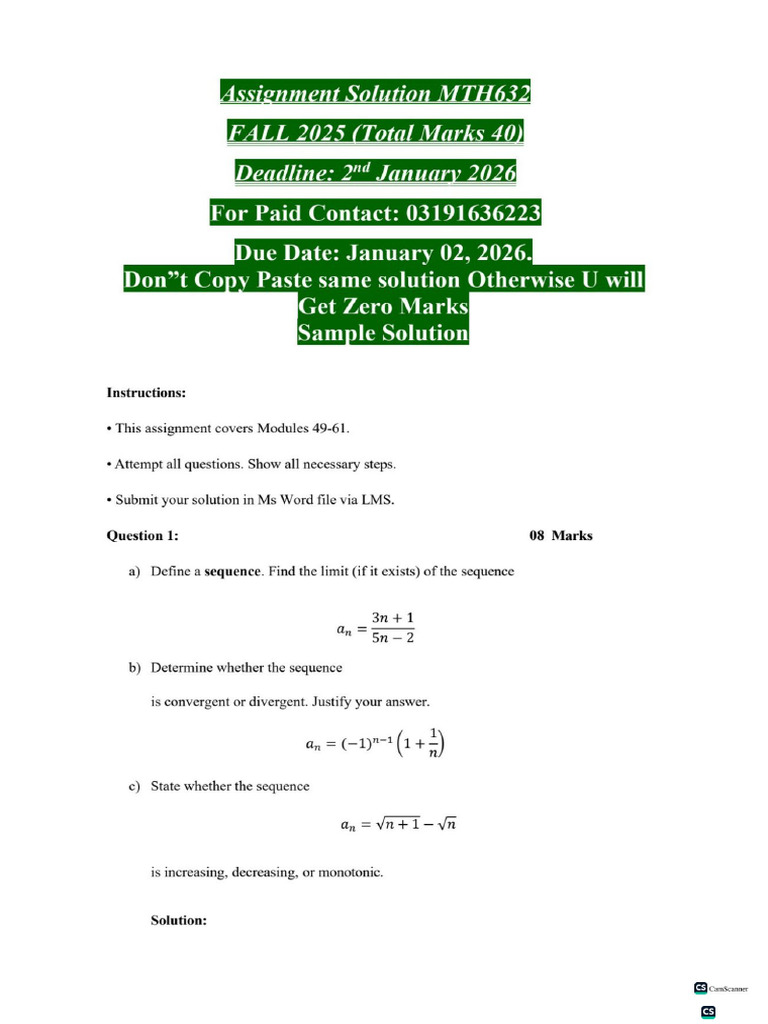 Mth632 Assignment No 2 Solution | PDF