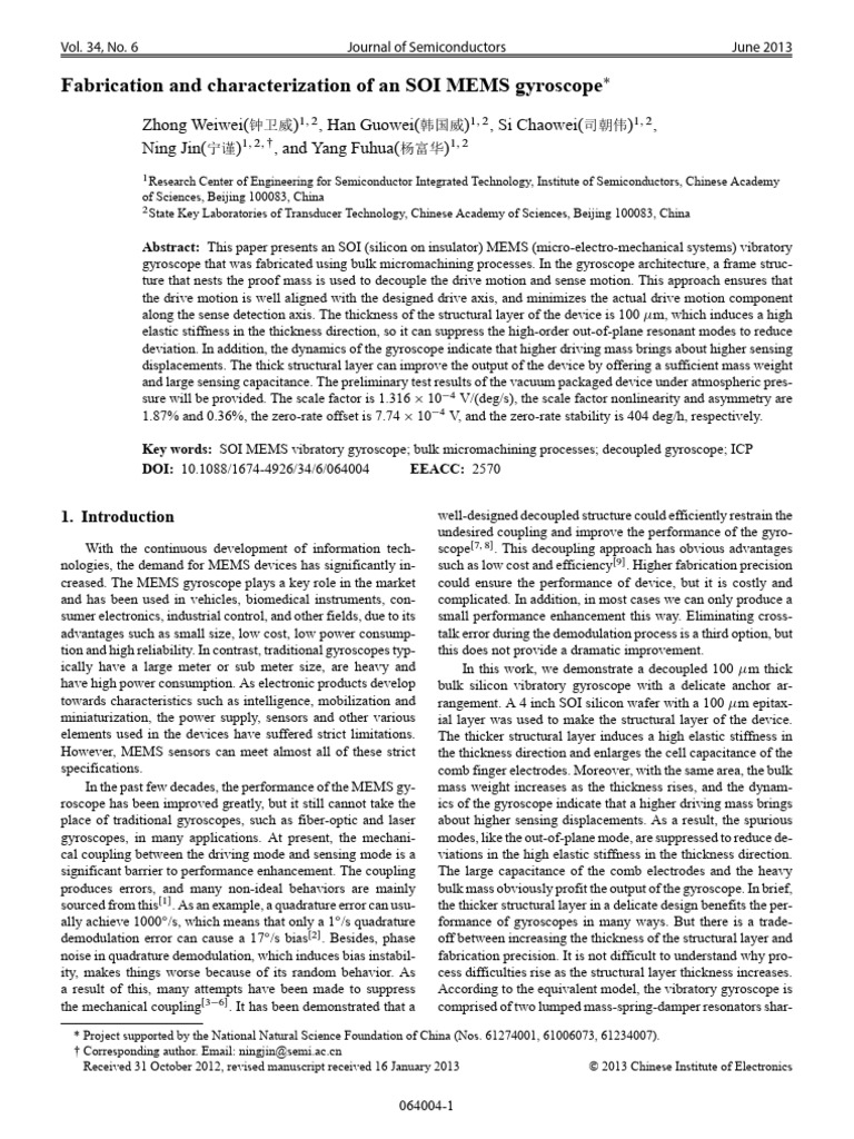 Fabrication and Characterization of an SOI MEMS Gyroscope | PDF ...