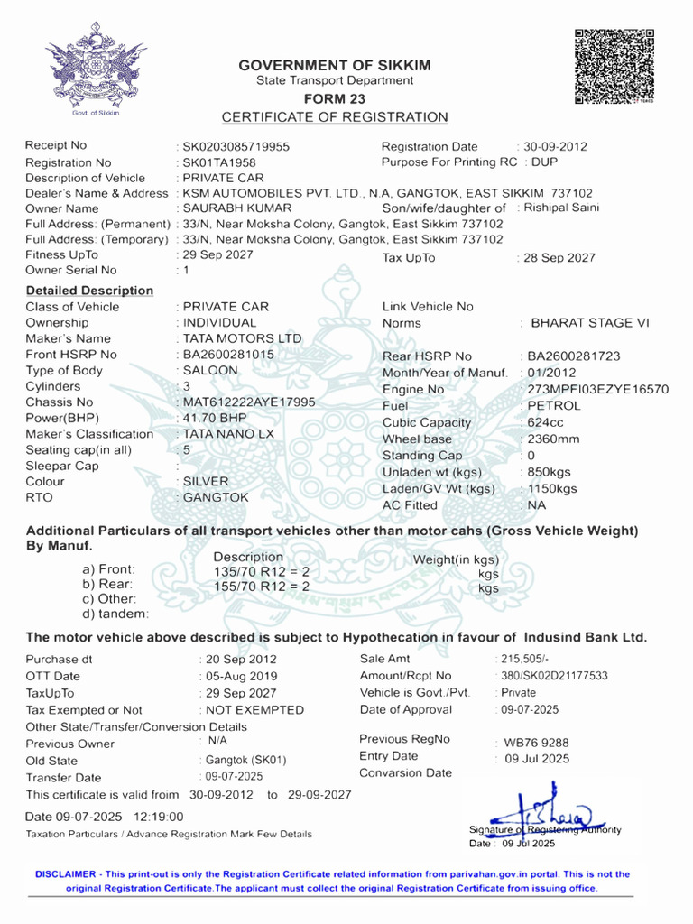 Form 23 Sk01ta1958 | PDF