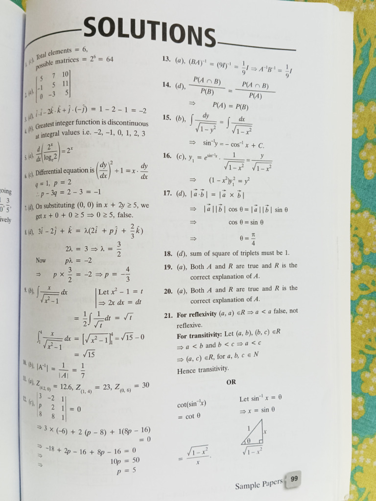 Solution of Class 12 Sample Paper | PDF