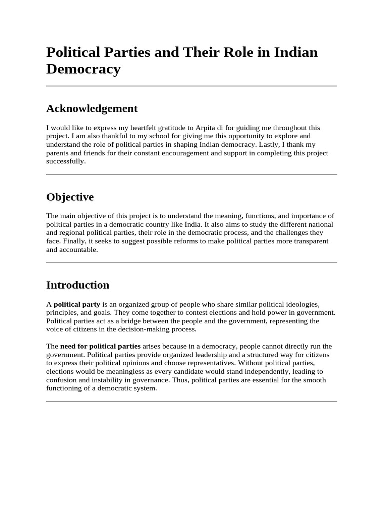 Role of Political Parties in Indian Democracy | PDF | Political Parties ...