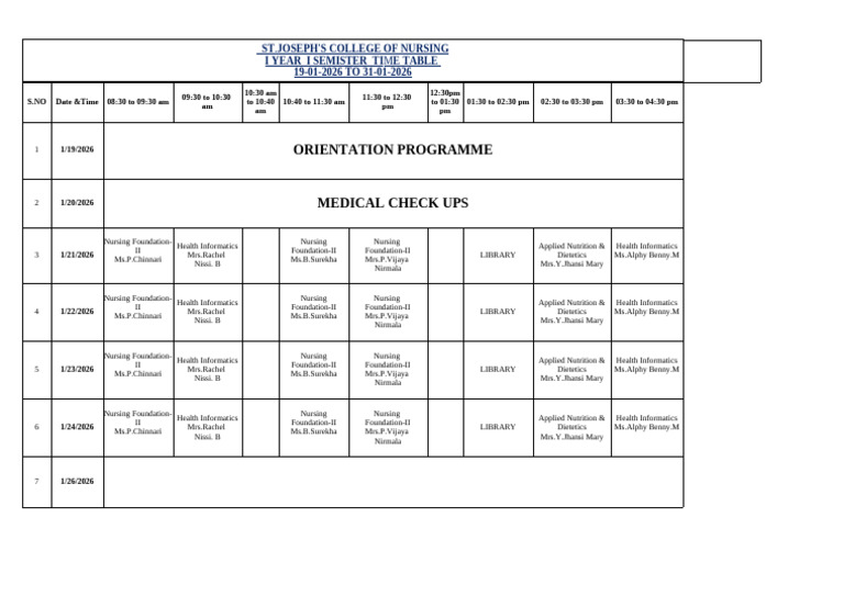 1ST SEMISTER TIME TABLE | PDF | Health Care | Social Programs