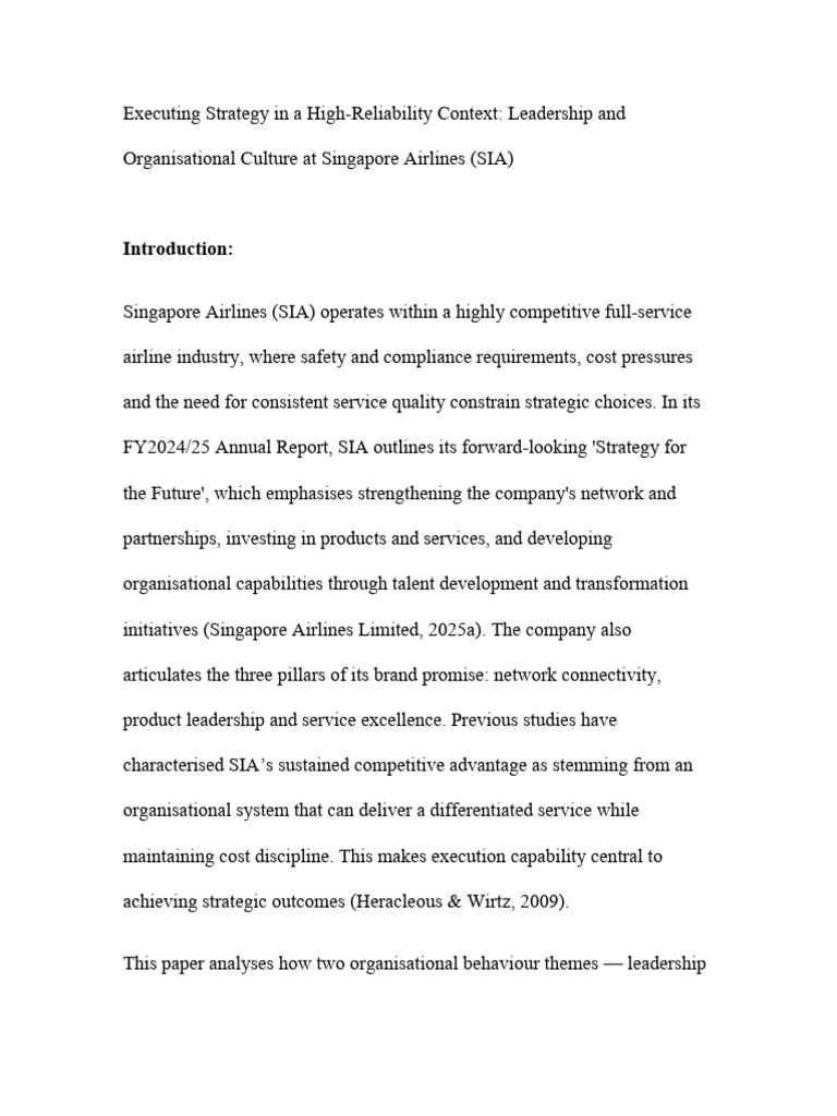 SIA's Leadership and Culture in Strategy Execution | PDF | Leadership ...