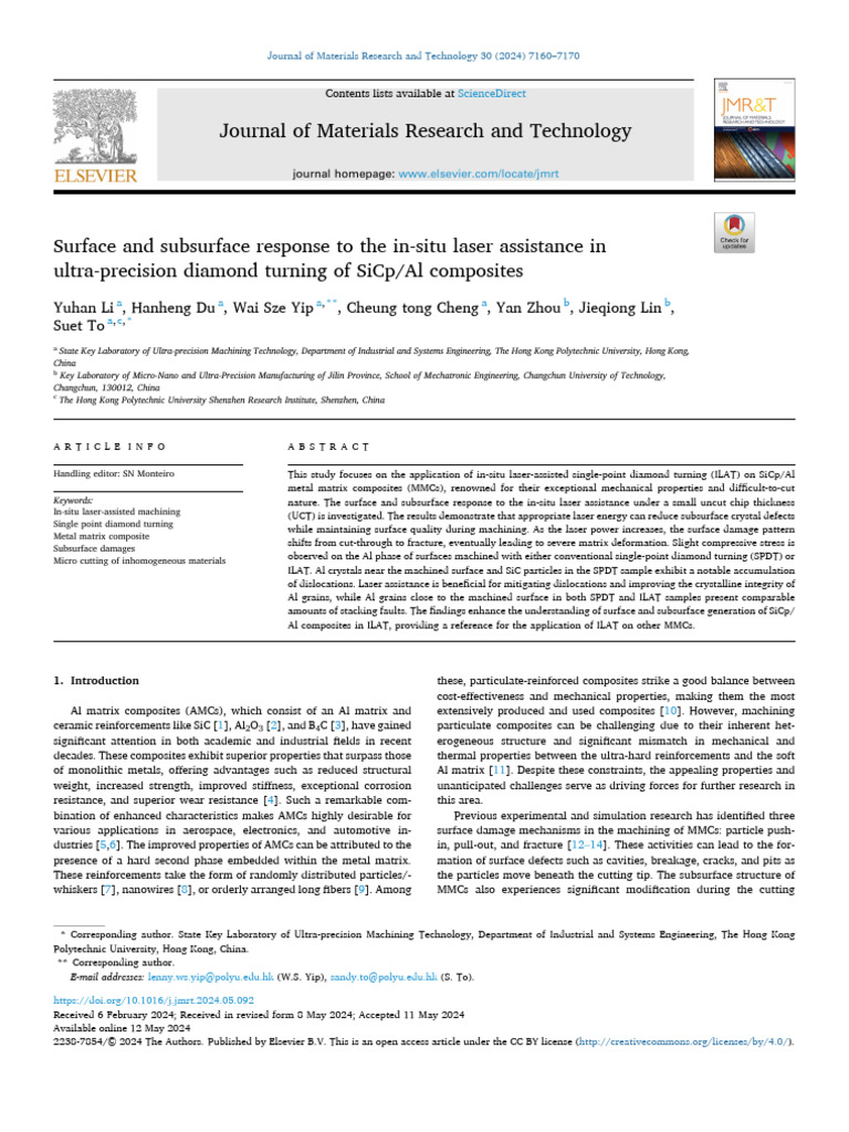 Surface and Subsurface Response to the in-situ Laser Assistance In ...