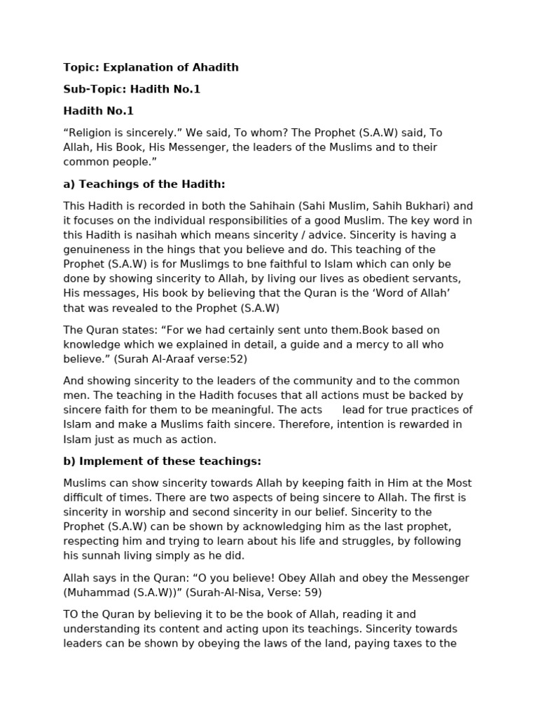 Ahadiths | PDF | Hadith | Quran