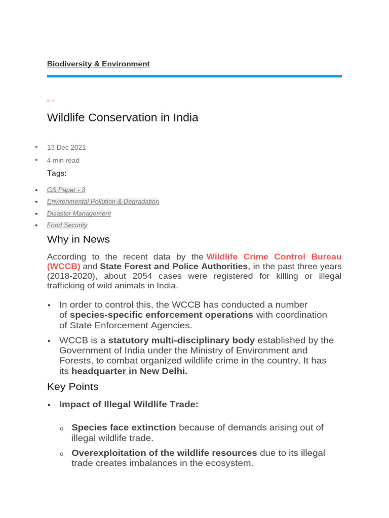 Wildlife Conservation in India | PDF | Wildlife | Biodiversity