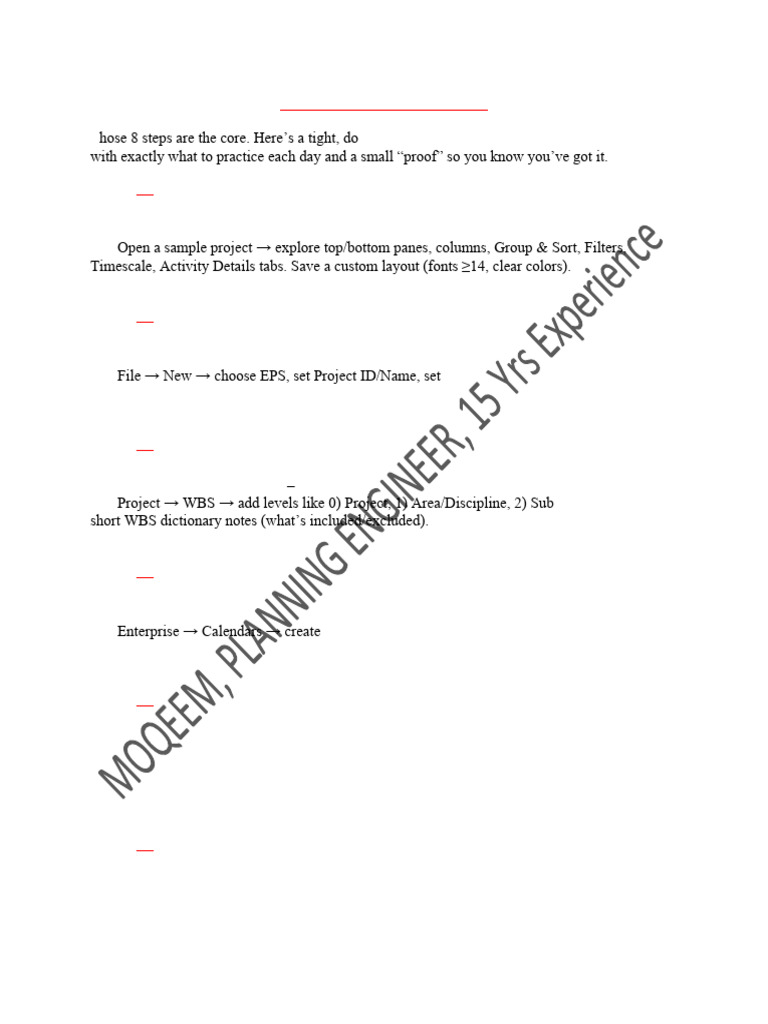 Primavera_P6_Basics_8_Day_Self_Learning_Plan_1762193303 | PDF | Computing
