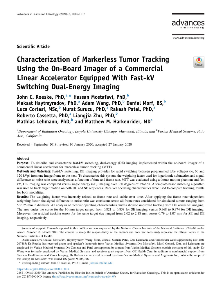 Characterization of Markerless Tumor Tracking Using the on-Board Imager ...
