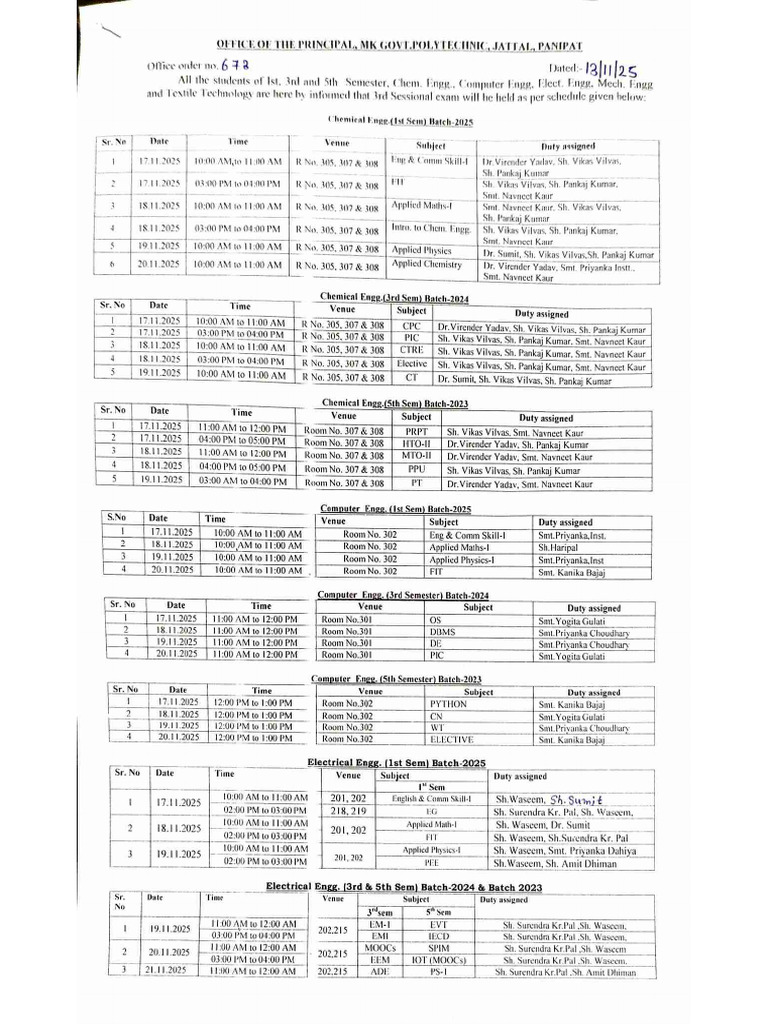 3rd Sessional Datesheet | PDF