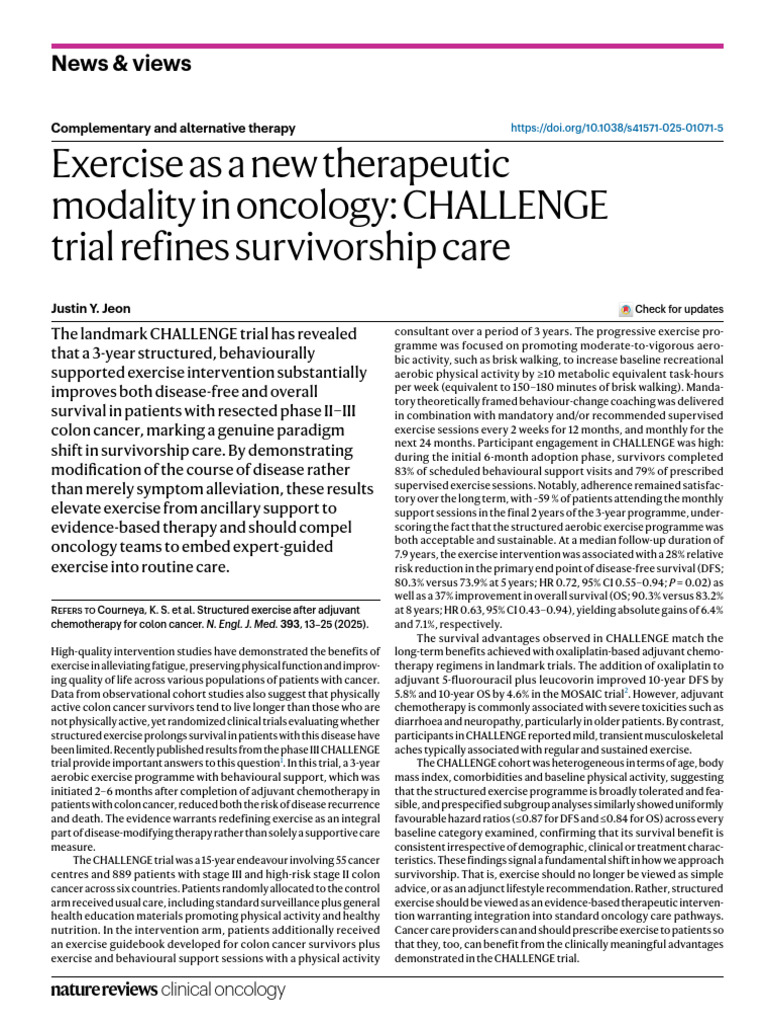 Exercise as Therapy in Colon Cancer Care | PDF | Cancer | Colorectal Cancer