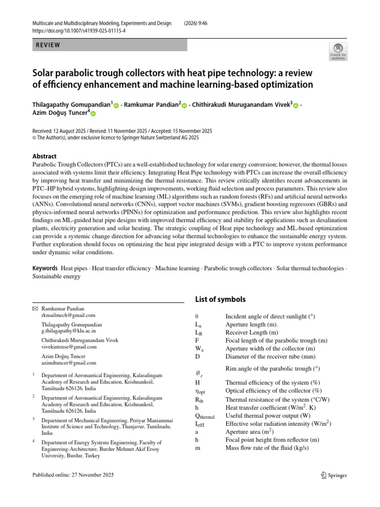 Solar PTCs with Heat Pipes & ML Optimization | PDF | Solar Energy ...
