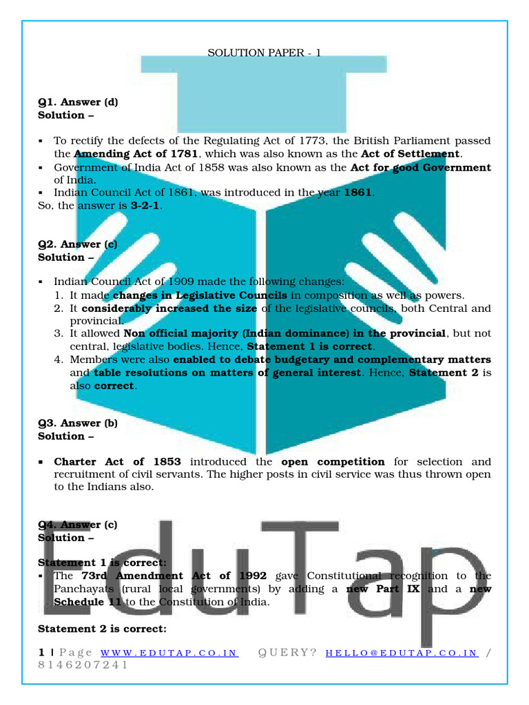 UPSC EPFO 2020 Solution Paper Indian Polity Test 1 Lyst7677 | PDF ...