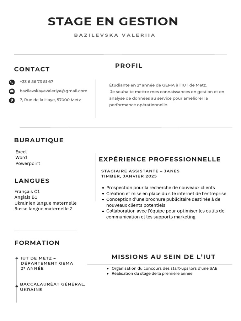 Stage en gestion : profil et compétences | PDF