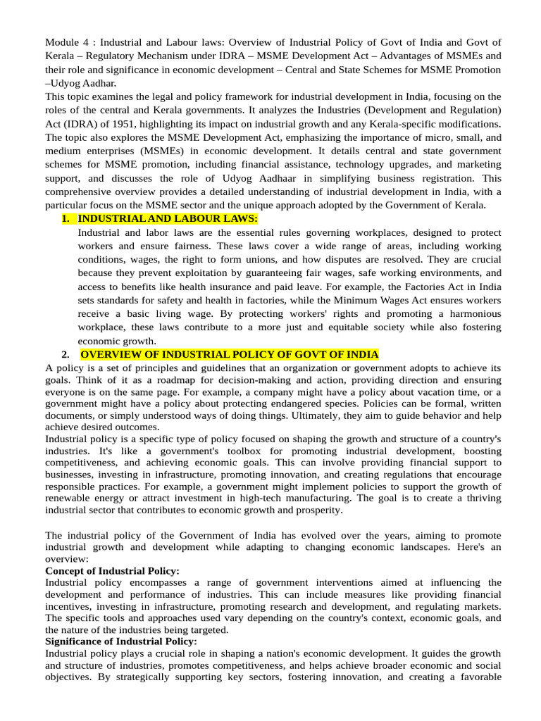 Module 4 Industrial and Labour Laws | PDF | Industrial Policy ...