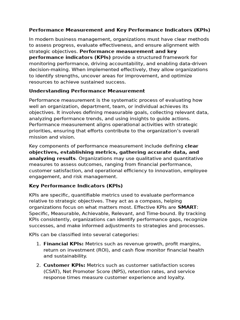 Performance Measurement & KPIs Guide | PDF | Performance Indicator | Goal