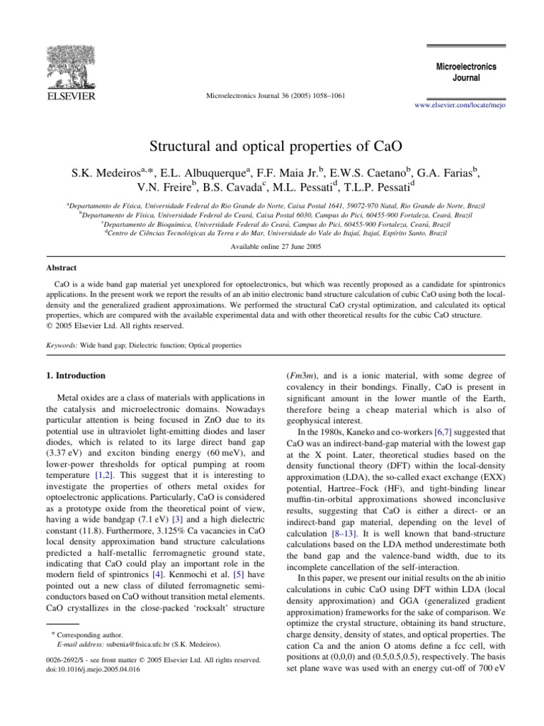 CaO: Structural and Optical Properties | PDF | Density Functional ...