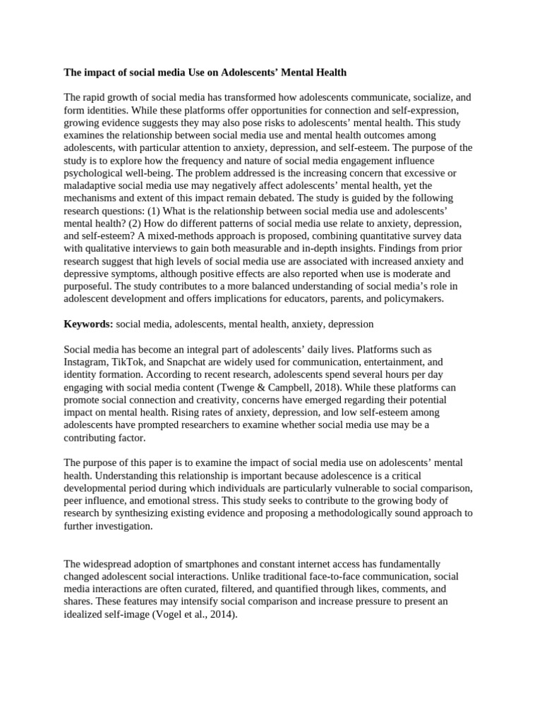 Social Media's Impact on Adolescent Mental Health | PDF | Adolescence ...