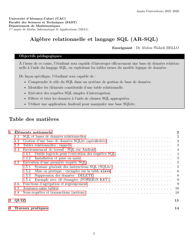 Cours SQL pour débutants sur Android | PDF | SQL | Bases de données