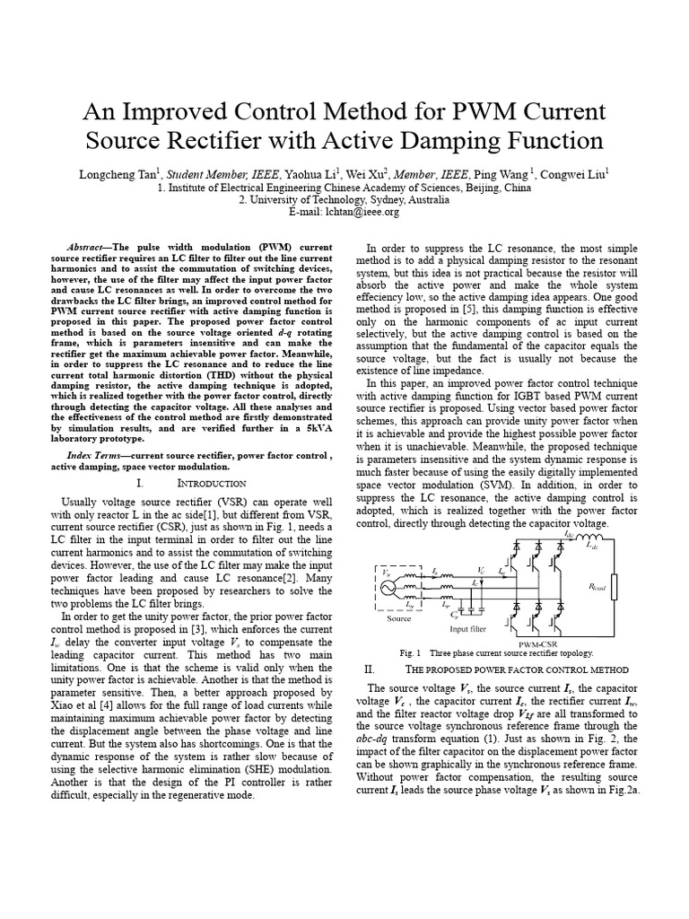 Enhanced PWM Rectifier Control Method | PDF | Rectifier | Electronic Filter