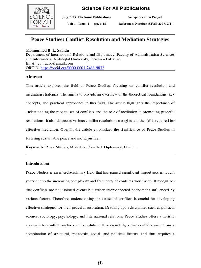 Peace Studies Conflict Resolution and Me | PDF | Mediation | Conflict ...