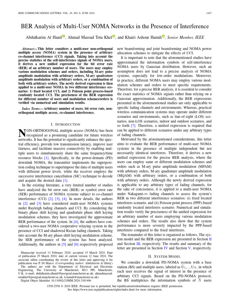 BER Analysis in Multi-User NOMA Systems | PDF | Channel Access Method ...