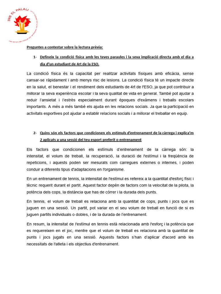 Helena Seguro Algaba - Condició Física, Resistència I Força | PDF