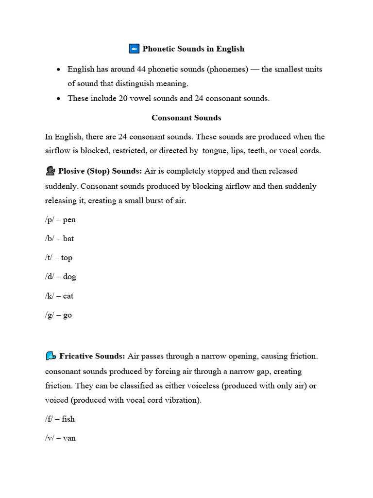 English Phonetic Sounds Explained | PDF | Vowel | Human Voice