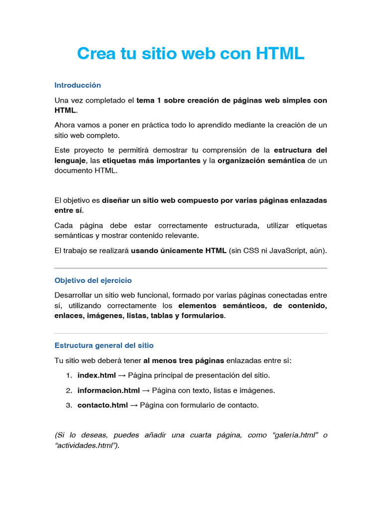 Crea un sitio web básico en HTML | PDF | HTML | Red mundial