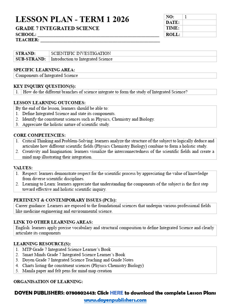 Grade 7 Integrated Science Lesson Plan | PDF | Learning | Science