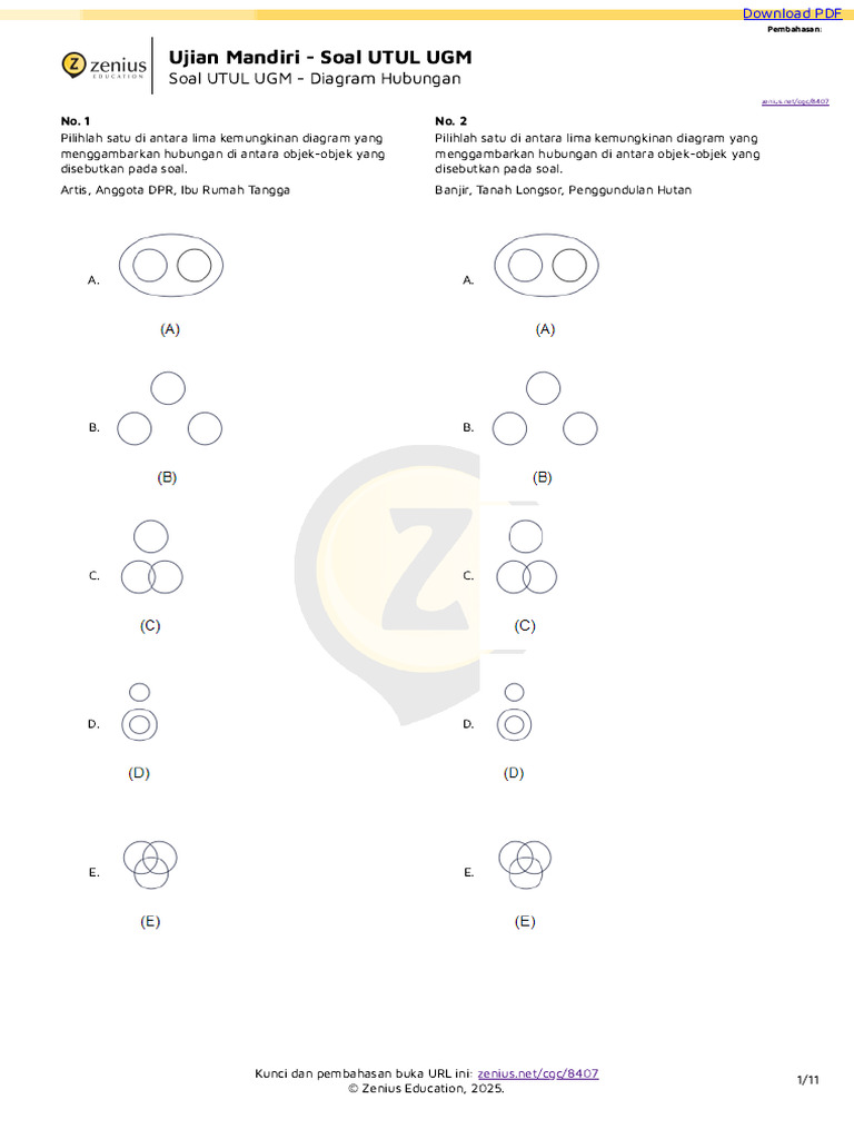 Soal UTUL UGM - Diagram Hubungan - Zenius Education | PDF