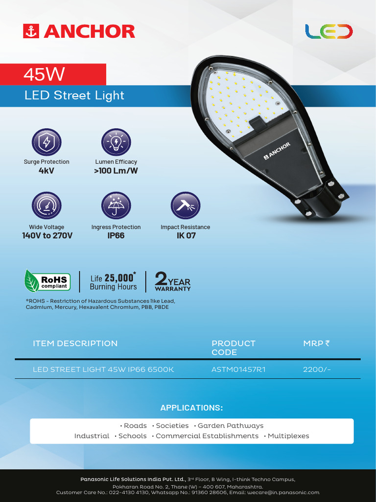 Anchor_LED Street Light Leaflet | PDF