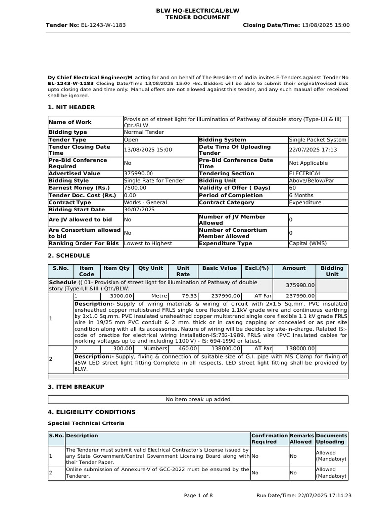 E-Tender for Street Light Installation | PDF | Limited Liability ...