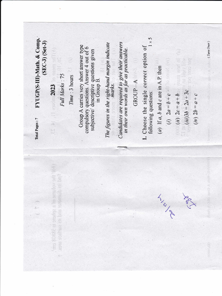 SEM-3-2023 MATH & COMP... (AEC-3) Set-3 | PDF