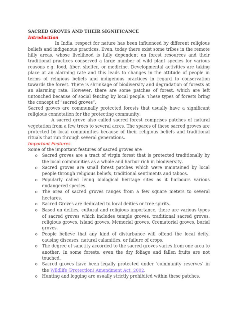 Importance of Sacred Groves in India | PDF | Forests | Conservation Biology