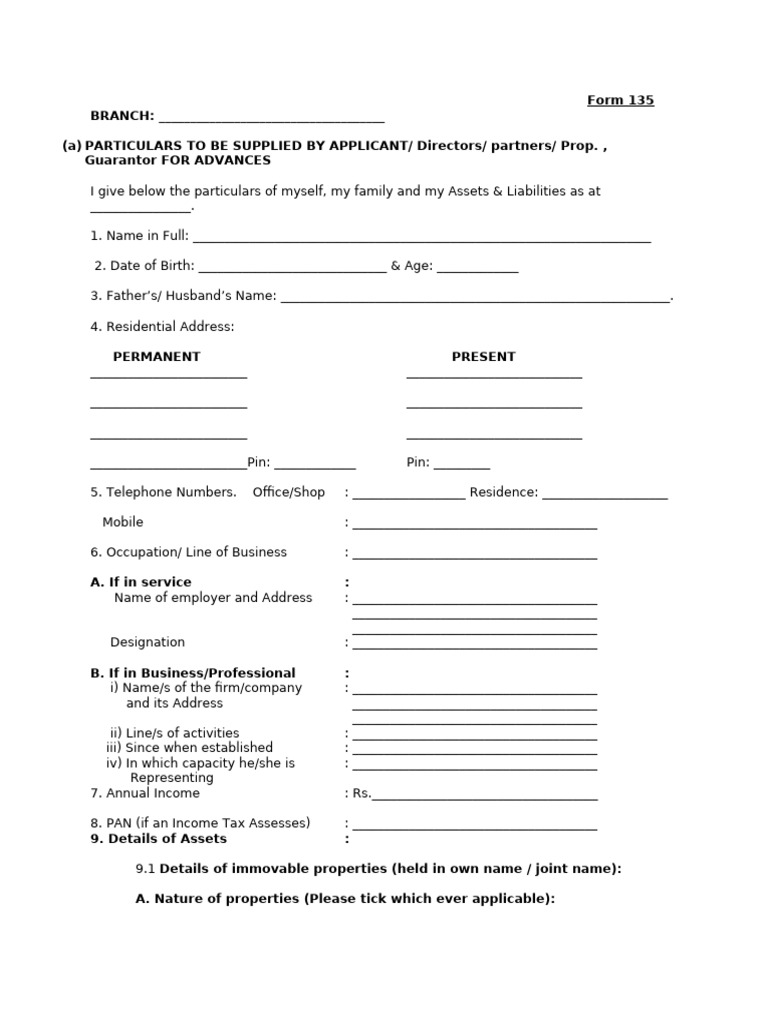 Form No 135 | PDF | Banks | Taxes