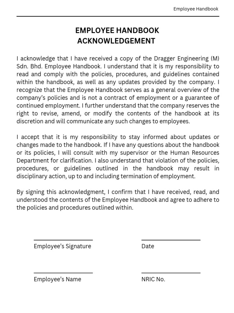 Employee Handbook Acknowledgment Form | PDF