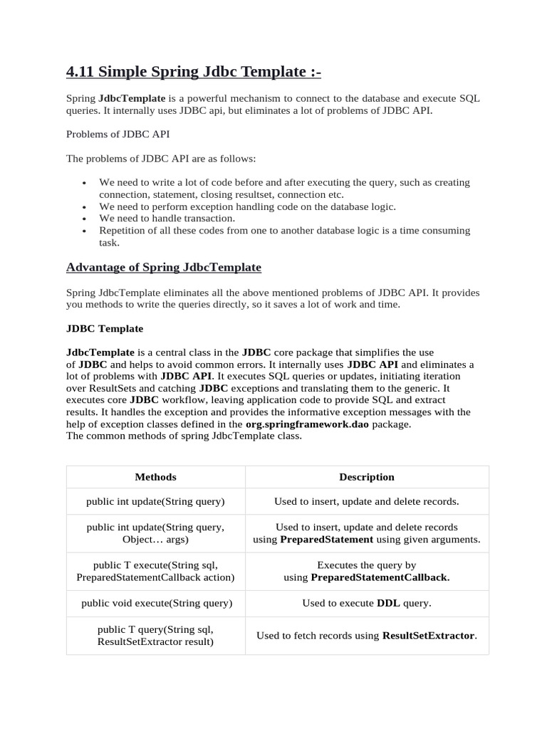4.11 Simple Spring JDBC Template | PDF | Databases | Sql